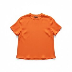 Boutique Orange 100% Silk Short Sleeve Keyhole Back Blouse Top Petite P